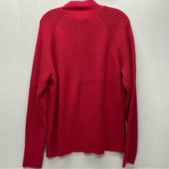Vintage Lands End Red Full Zip Large Cardigan Y2K Cable Knit 100% Baumwolle - Picture 8 of 12